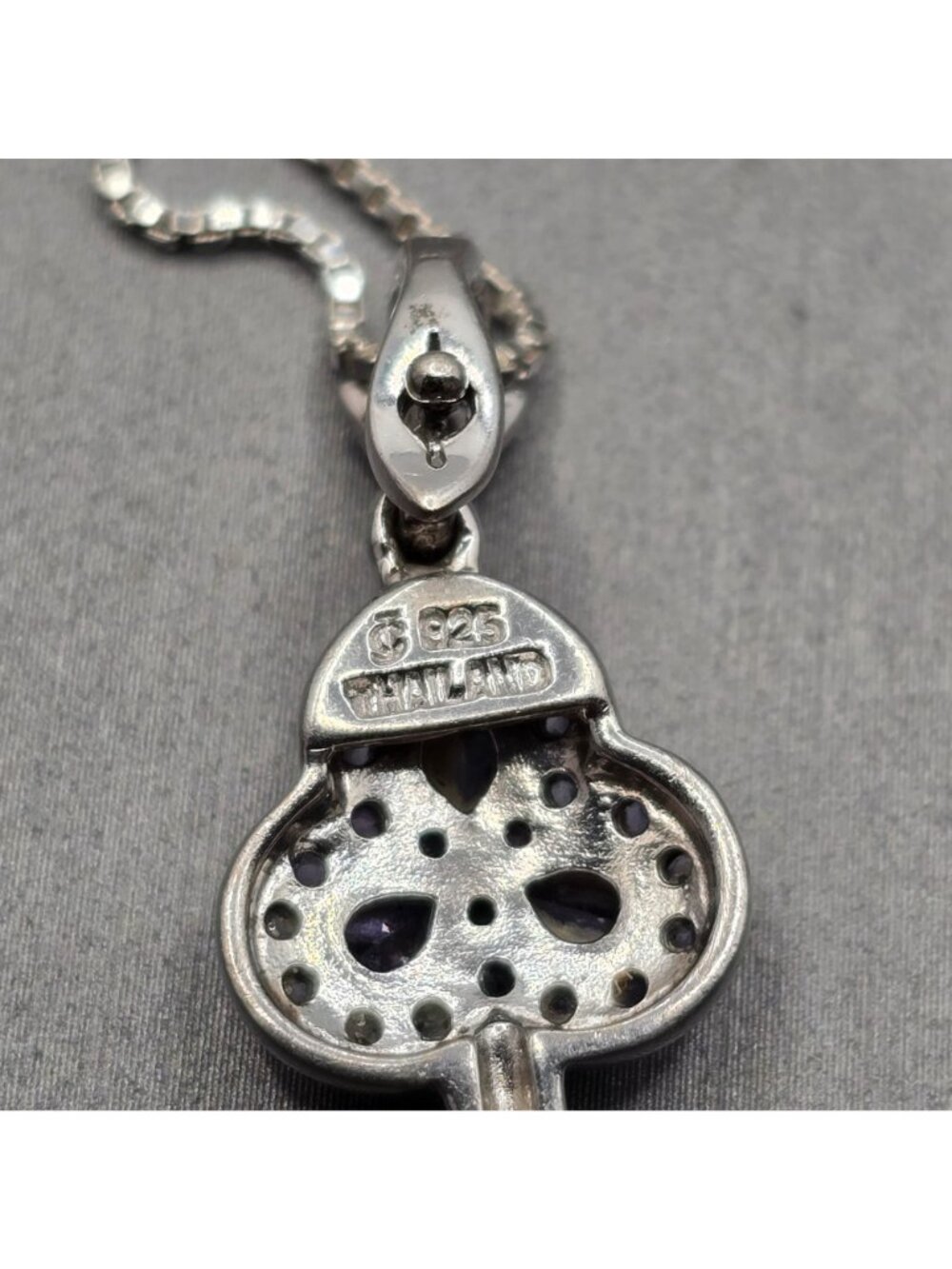 Vintage Sterling Silver Tanzanite Key Pendant Enhancer Necklace 18" Signed JC - Picture 5 of 13